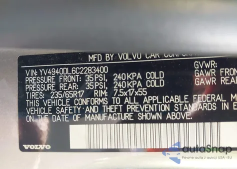 2012 Volvo Xc60 3.2/3.2 Platinum/3.2 Premier/3.2 Premier Plus from USA, damaged, VIN YV4940DL6C2283400